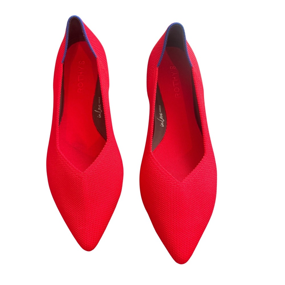 Rothys The Point II Lollipop Red Pointed Toe Flats Shoes 9.5 Tortoise Sole